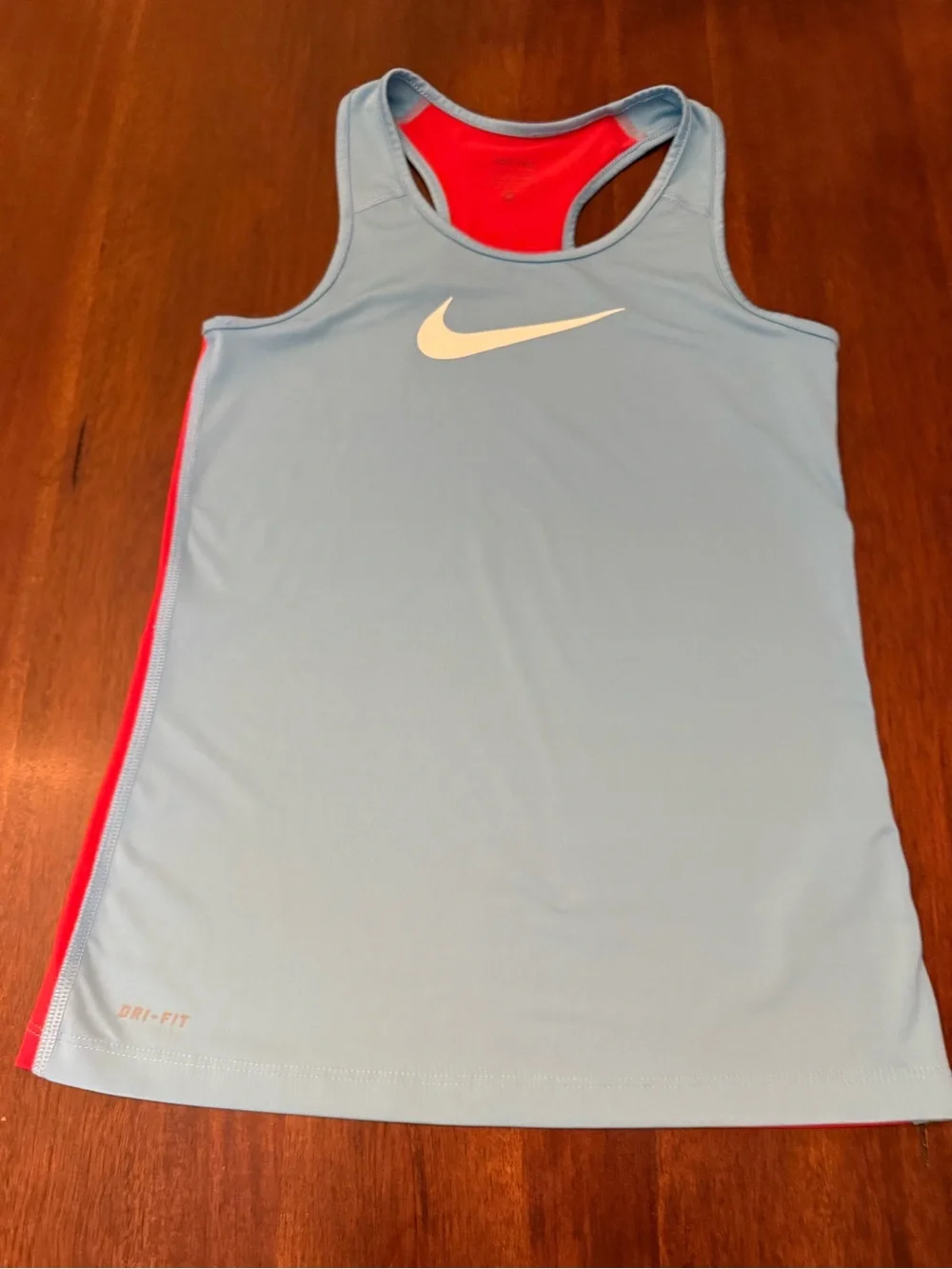 Nike Light Blue Racerback Tank with Red Interior and Yellow Swoosh